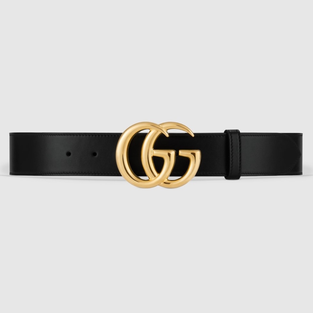 GG GUCCI MARMONT LEATHER BELT WITH SHINY BUCKLE GOLD AND BLACK